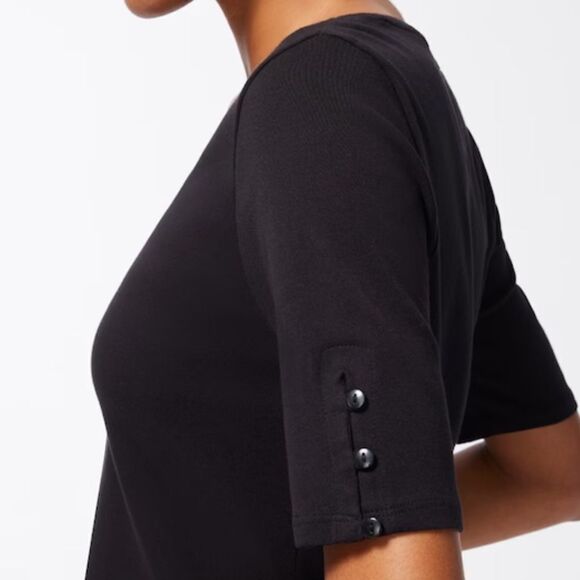 Chico’s Everyday Cotton button Sleeve Shortsleeve Basic Knit Tee Black 2 NWT - Picture 4 of 7